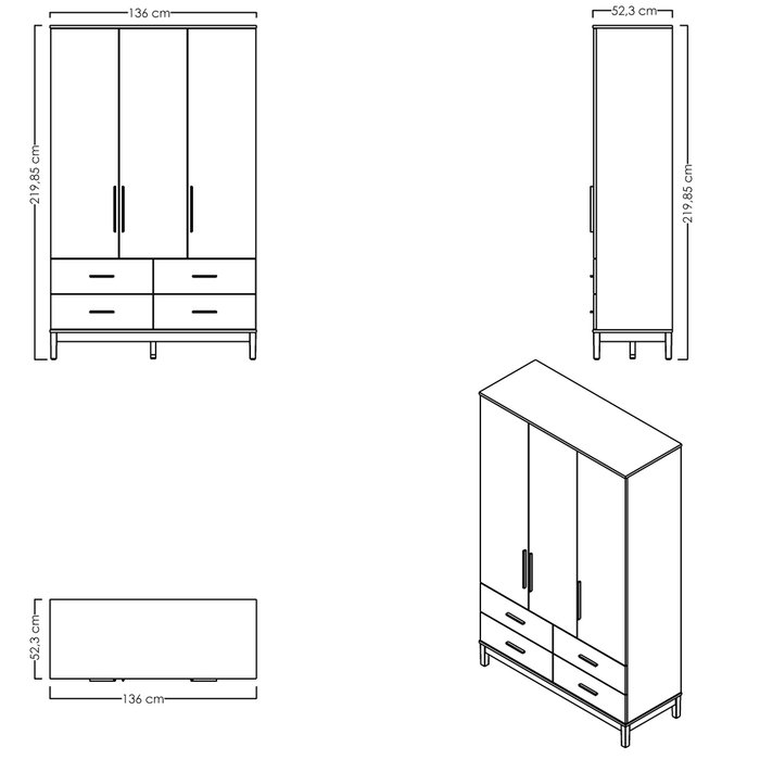 Hanah Home Armario Etto Mm1.44.03.C1 Madera y Roble Blanco Hanah Home Armario Etto Mm1.44.03.C1 Madera y Roble Blanco